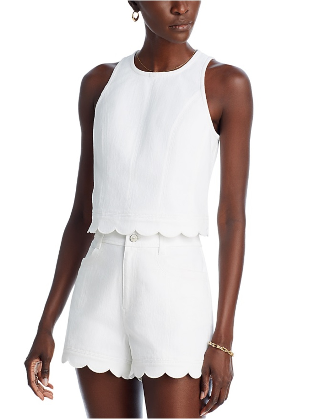 NWT Cinq A Sept Hadley Scallop Hem Sleeveless Top, XXS, White